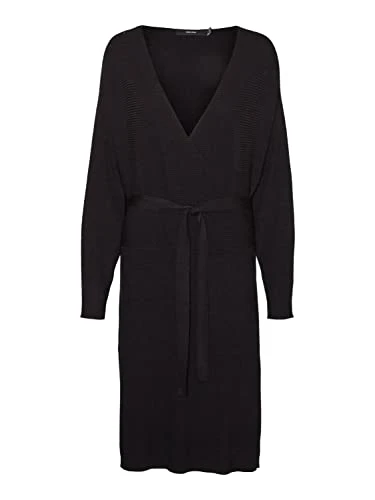 Women's Vmhollyrem LS V-Neck Dress Ga Noos Curve, Black, L