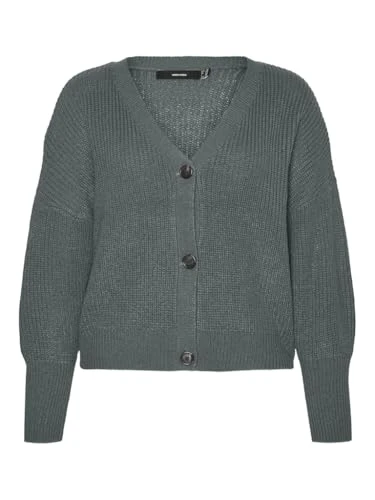 Women's Vmlea LS V-Neck Cuff Cardigan Noos Cur Sweater, Black Forest, L