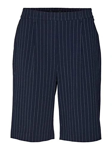 Women's Vmmailis Hr Bermuda Pinstripe Short Boo, Navy Blazer/Stripes: Birch, XS