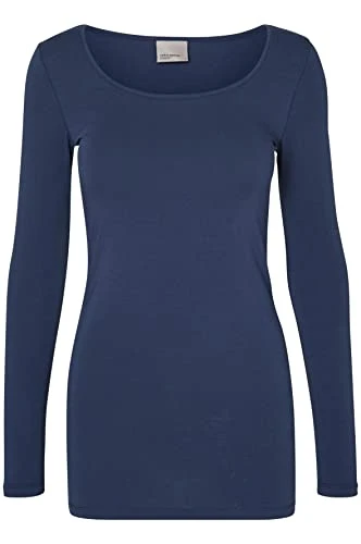 Women's Vmmaxi My Soft U-neck Noos Long Sleeve Top, Blue (Black Iris), 38 UK