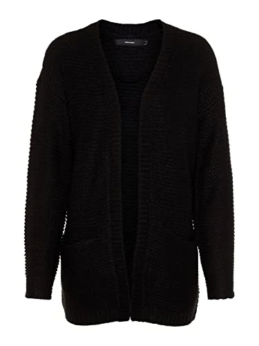 Women's Vmno Name LS Cardigan Noos Cur Sweater, Schwarz, 16/18