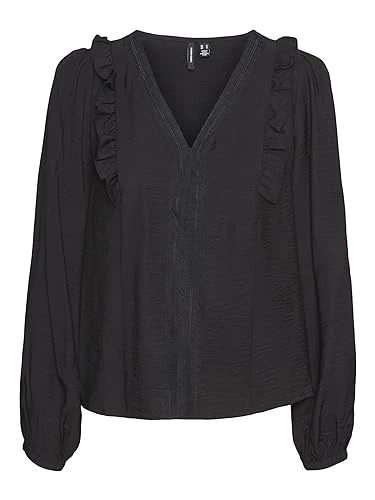 Women's Vmpura Ls Top WVN Longsleeve T-Shirt, Black, Large