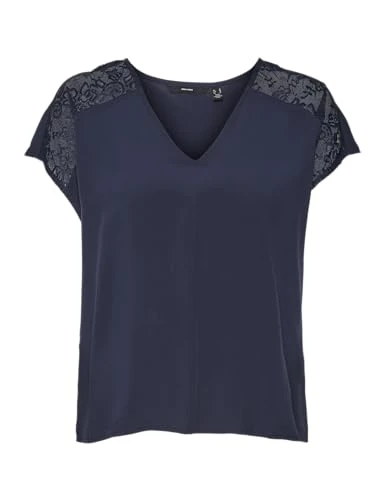 Women's Vmrusk Lace V-Neck SS Top WVN Ga, Blazer Navy, M