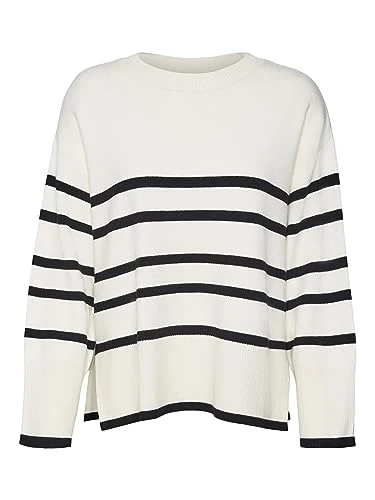 Women's Vmsaba LS O-neck pullover Ga Noos Sweater, Birch/stripes: white black, XL