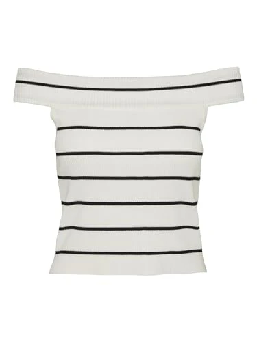 Women's Vmwillow Off Shoulder Top Ga Knitted, Birch/Stripes: w. Black, S