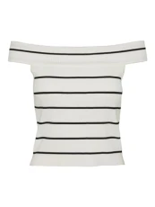 Women's Vmwillow Off Shoulder Top Ga Knitted, Birch/Stripes: w. Black, S Women's Vmwillow Off Shoulder Top Ga Knitted, Birch/Stripes: w. Black, S