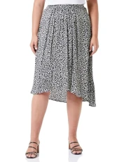 Women's W9869 All Over Printed Viscose Satin Skirt, Black/Natural White 010, L Women's W9869 All Over Printed Viscose Satin Skirt, Black/Natural White 010, L