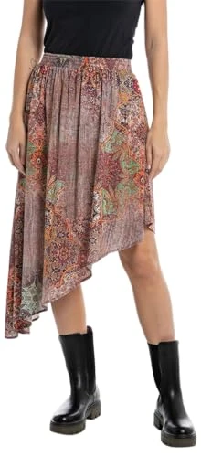 Women's W9879 All Over Printed Viscose Plain Skirt, Multicolor 010, XL