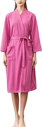 Women's Waffle Robe Lightweight Bathrobe 3/4 Sleeve Kimono Robes (S, Rose)