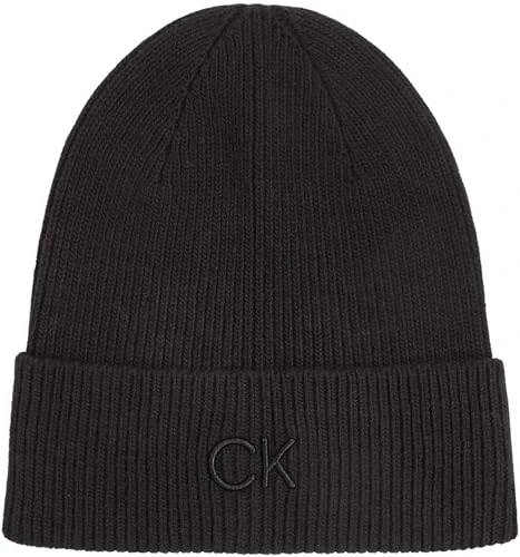 Women's Warm Embroidery Fine Rib Knitted Beanie, Black (Ck Black), One Size