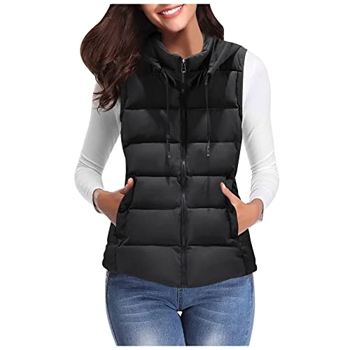 Women's Warm Padded Gilet Casual Plus Size Warm Vest Outerwear Thick Padded Sleeveless Detachable Ho