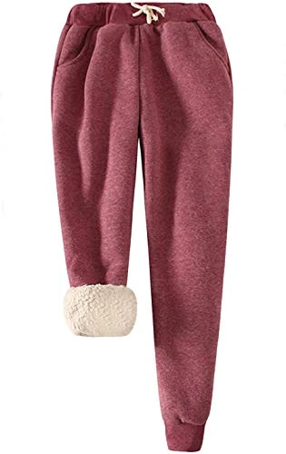 Women's Warm Sherpa Lined Athletic Sweatpants Winter Active Running Jogger Fleece Pants (UK 12, Wine Red)
