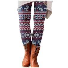 Women's Warm Slim Trousers Christmas Print Casual Elastic Base Thick Tights Opaque Long House Trousers Pyjama Bottoms Stocking Care Trousers, blue, M