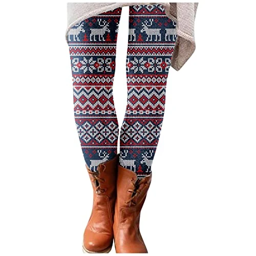 Women's Warm Slim Trousers Christmas Print Casual Elastic Base Thick Tights Opaque Long House Trousers Pyjama Bottoms Stocking Care Trousers, blue, M