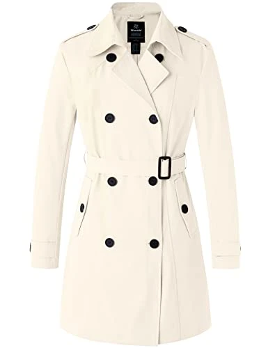 Women's Warm Trench Coat Double-Breasted Coat Windproof Outerwear Jacket Ladies Slim Fit Jackets Cre