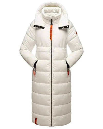 Women's Warm Winter Quilted Coat with Hood Crystal Flower XS - XXL, off-white, S