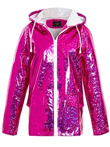 Womens Waterproof Holographic Raincoat Glitter