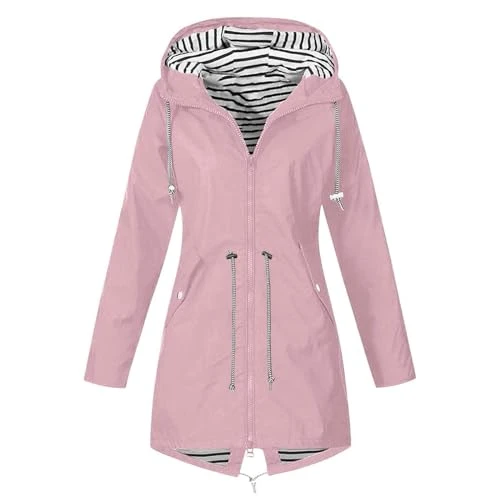 Women's Waterproof Jacket UK Clearance Lightweight Breathable Raincoat Adjustable Packable Long Rain