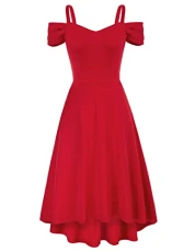 Womens Wedding Guest Dress A-line Fit and Flared Cold Shoulder Swing Dress for Bridesmaid Red XXL Womens Wedding Guest Dress A-line Fit and Flared Cold Shoulder Swing Dress for Bridesmaid Red XXL