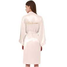 Women's Wedding Party Team Bride Robe Letters Kimono Satin Pyjamas Bridesmaid Bathrobe Dressing Gown Women's Red Romantic Pyjamas Women's Pyjamas Women Sexy, beige, M