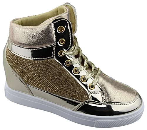 Womens Wedge Heel High Top Boot Ladies Diamante Summer Shoes Gold Size UK 4 EU 37 US 6