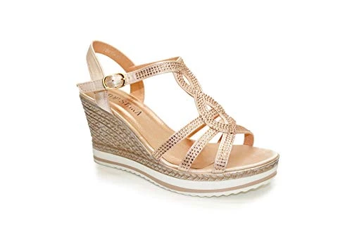 Womens Wedge Ladies Crystal Sparkling Sandal Shine Espadrille Platform Shoes Size UK