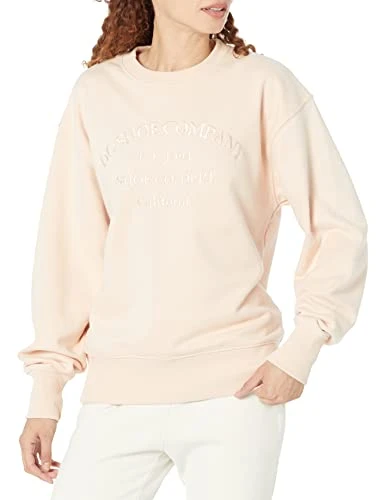 Women's Weekend Crew Neck Sweatshirt Shrug Sweater, Cream Tan, XS