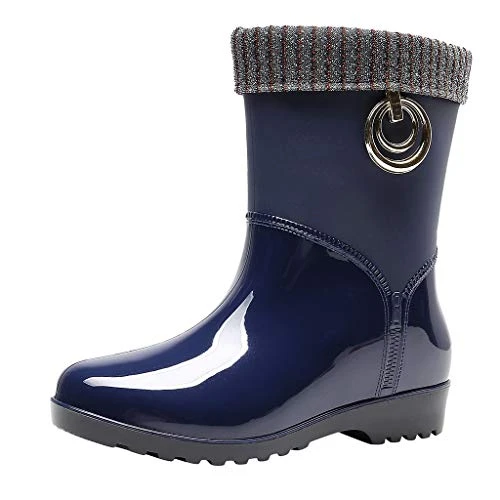 Womens Wellies Winter Warm Furry Lined Waterproof Mid Calf Wellington Boots Easier On & Off Lightwei