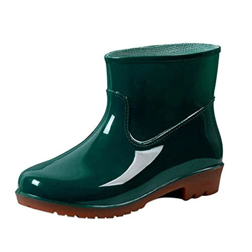 Women's Wellington Boots Waterproof Buckle Toe Shoe Rain Round Low-Heeled Middle Women Boots Women's