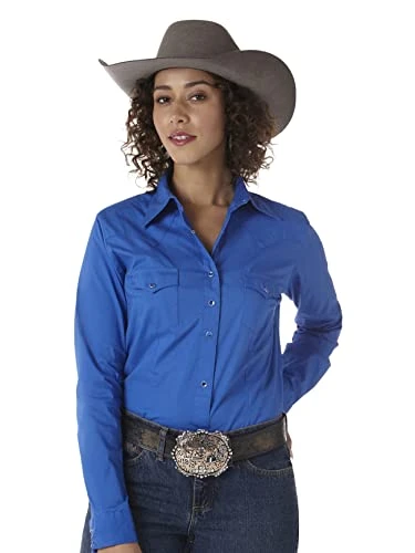 Women's Western Yoke Two Snap Flap Pocket Shirt Blouse, Royal, XX-Large