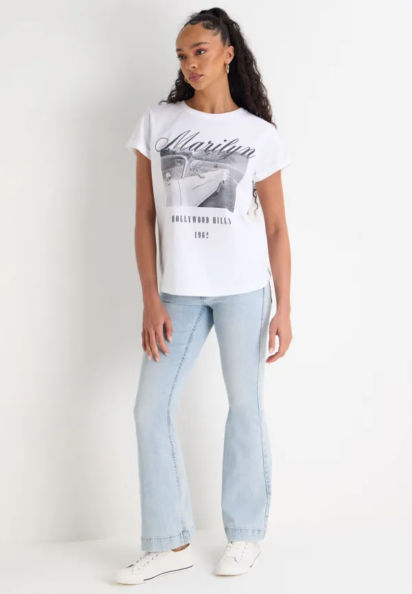 Womens White Marilyn Monroe Short Sleeve Graphic T-Shirt