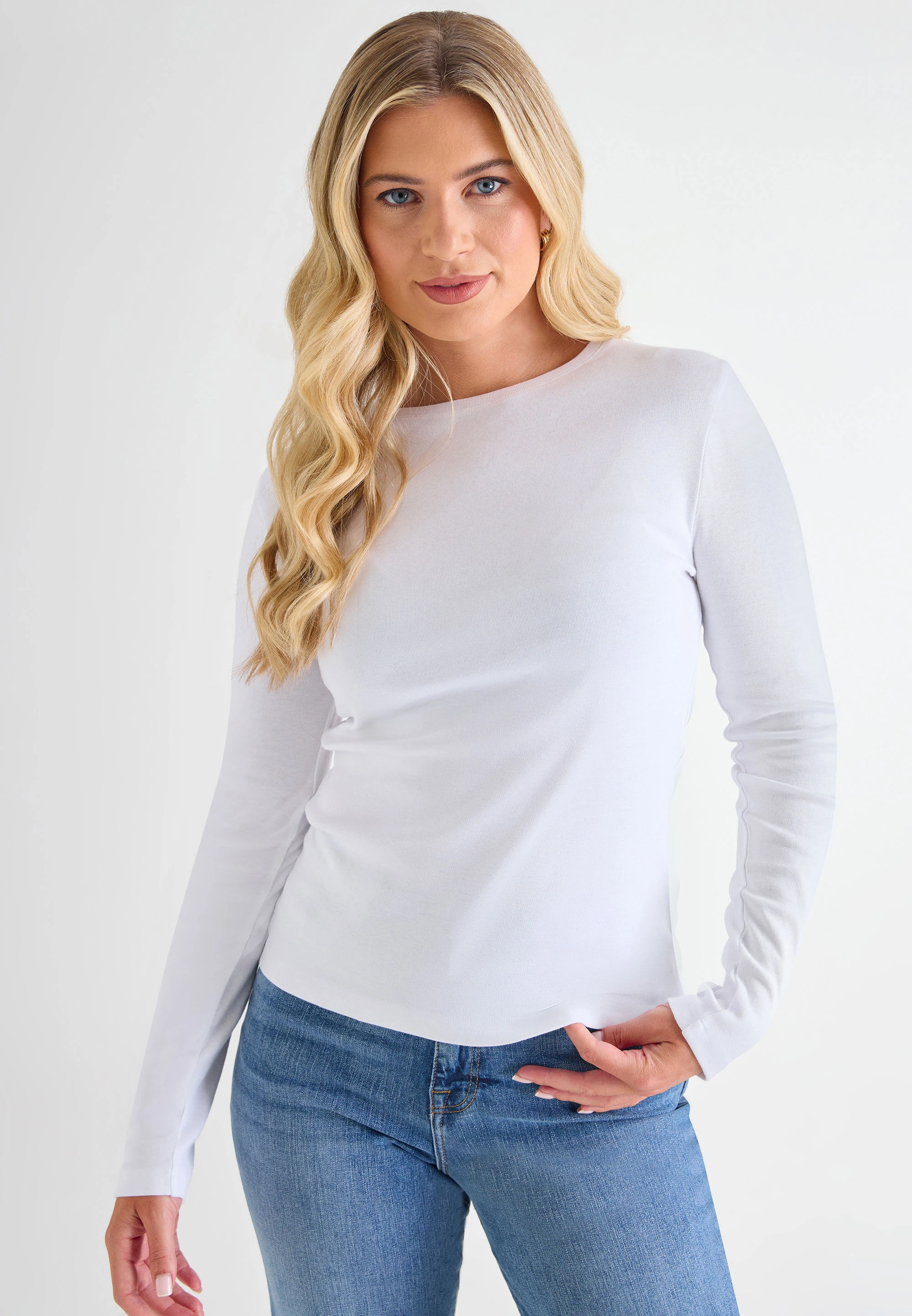 Womens White Plain Crew Neck Top
