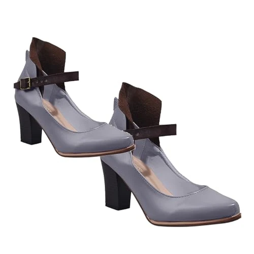 Womens White Pumps Fashion Chunky Heels High Heel Belt Buckle 35 43 Size Chunky Heels Women's High Heels 7 8 Cm Wide 𝐅It Heels (Grey, 4)