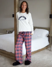 Women's White & Red Check Long Sleeve Pyjamas (2-Piece Set)