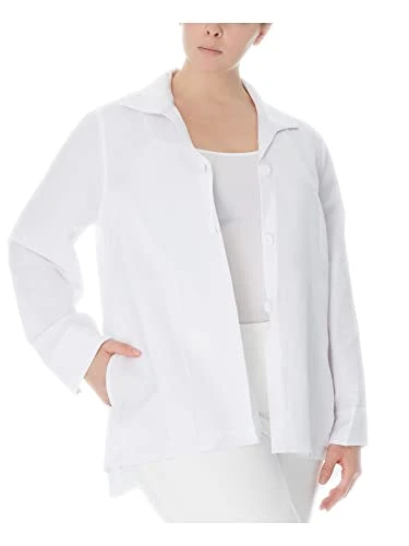 Womens White Short Length Pocketed Point Collar Wear To Work Button Down Jacket Plus 2X