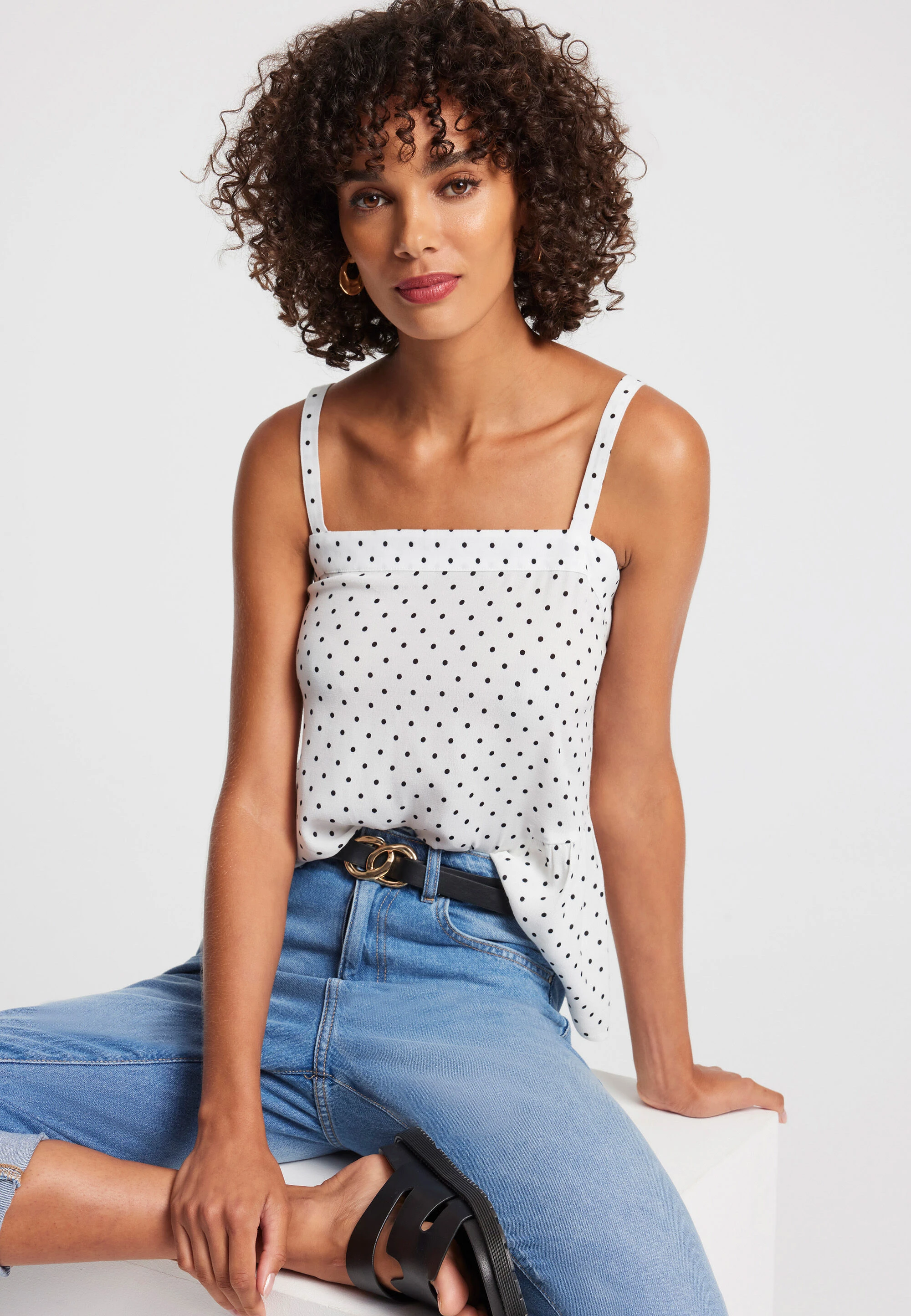 Womens White Spot Print Cami Vest
