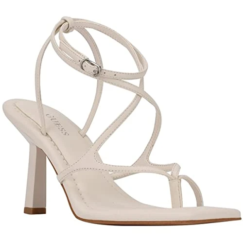 Womens White Strappy Leeba Square Toe Stiletto Buckle Dress Heeled Thong Sandals UK Size 7.5