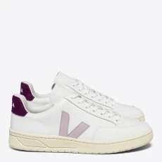Womens White/Magenta Leather V Trainer