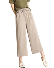 Womens Wide Leg Pants Casual Loose Lace Up Elastic Waist Capri Straight Trousers LightGrey M Womens Wide Leg Pants Casual Loose Lace Up Elastic Waist Capri Straight Trousers LightGrey M