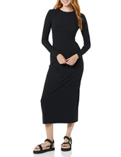 Women's Wide Rib Open Back Long-Sleeve Dress (Previously Daily Ritual), Black, L Women's Wide Rib Open Back Long-Sleeve Dress (Previously Daily Ritual), Black, L