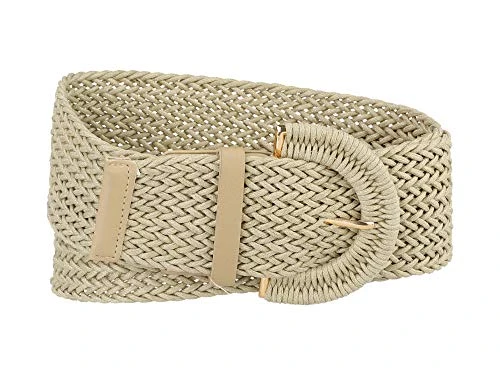 Womens Wide Woven Waist Belts Braided Belts for Dress Chunky Buckle Beige 60-90cm/23.62-35.43"