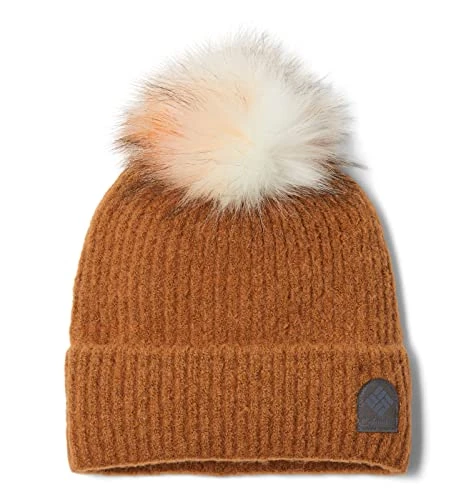 Women's Winter Blur Pom Beanie Hat, Camel Brown, One Size