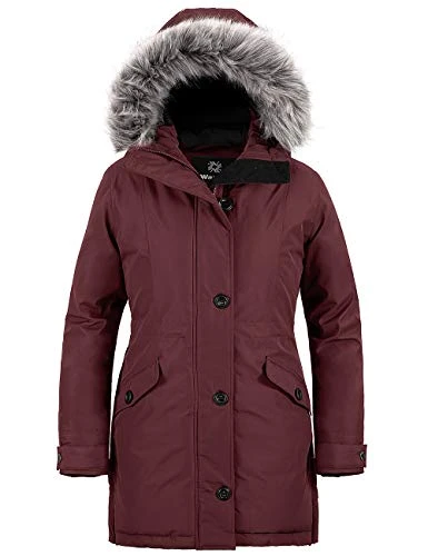 Women's Winter Casual Parka Coat Water Resistant Outdoor Warm Coat Windproof Outerwear Jacket Wine R