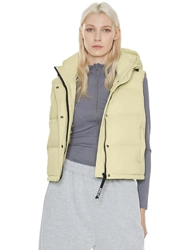 Women's Winter Casual Vest - Hooded Sleeveless Puffer Jacket Stand Collar Gilet with Pockets Lightye