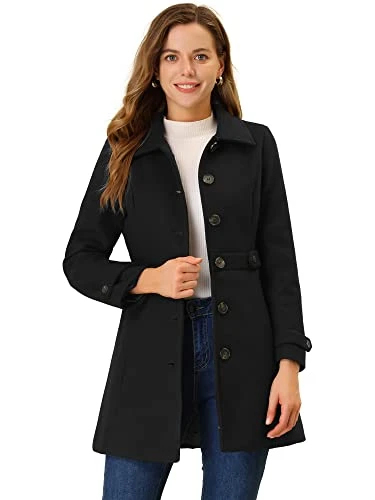 Women's Winter Classic Outwear Overcoat with Pockets Single Breasted Coat Black M