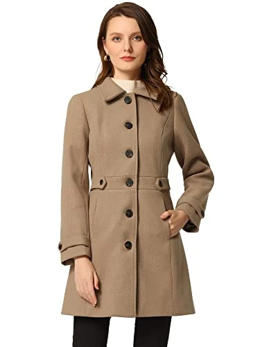 Women's Winter Classic Outwear Overcoat with Pockets Single Breasted Coat Brown S