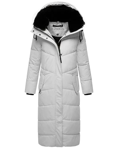 Women's Winter Coat Quilted Coat Extra Long with Removable Hood Eye-catching XIV XS-XXL, light grey,