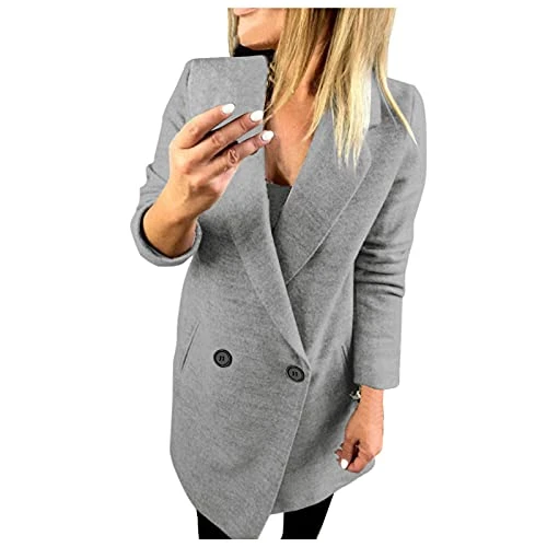 Women's Winter Coat Trench Coat Warm Wind Jacket Women's Faux Wool Thin Coat Trench Buttons Plain La