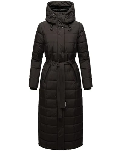 Women's Winter Coat Warm Quilted Coat Long with Removable Faux Fur Collar Part XIV XS-XXL, black, M