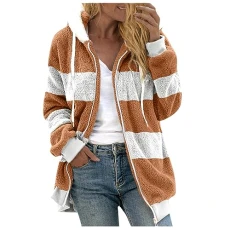 Womens Winter Coats Loose Color Blocked Coat Drawstring Long Sleeve Overcoat Fashion Women's Zipper V-Neck Pullover Tops Hooded Blouse Sweatshirt